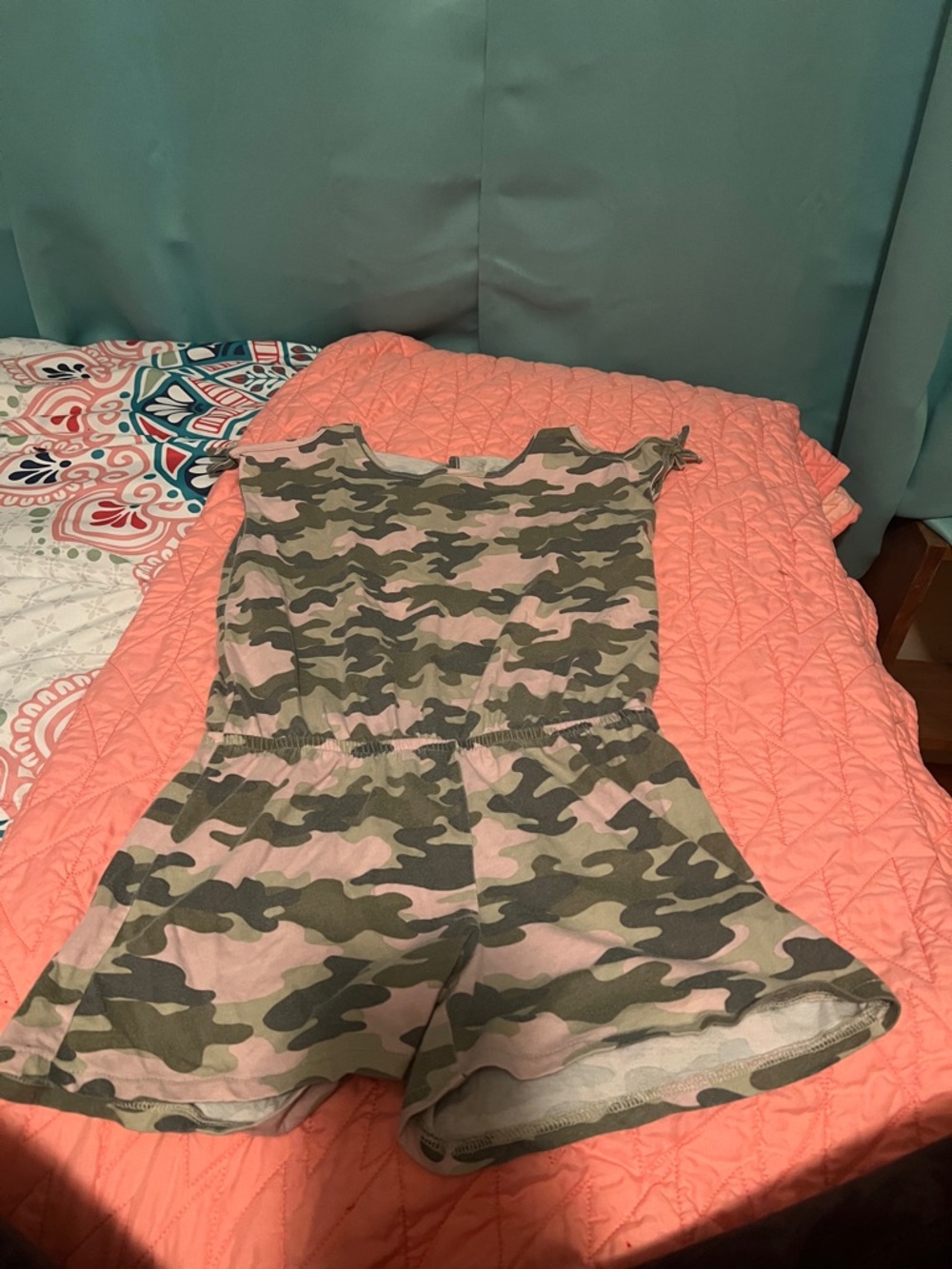 Place Pink & Green Camo Girls' Romper